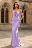 Mermaid Sweetheart Dark Green Satin Long Prom Dresses with Bow