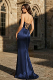 Mermaid Sweetheart Dark Green Satin Long Prom Dresses with Bow