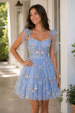 Trendy A Line Spaghetti Straps Short Homecoming Dress with Embroidery