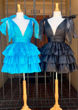 Trendy A-Line Tiered Homecoming Dress with Bow