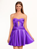 A-line Strapless Fuchsia Pleated Homecoming Dress with Keyhole