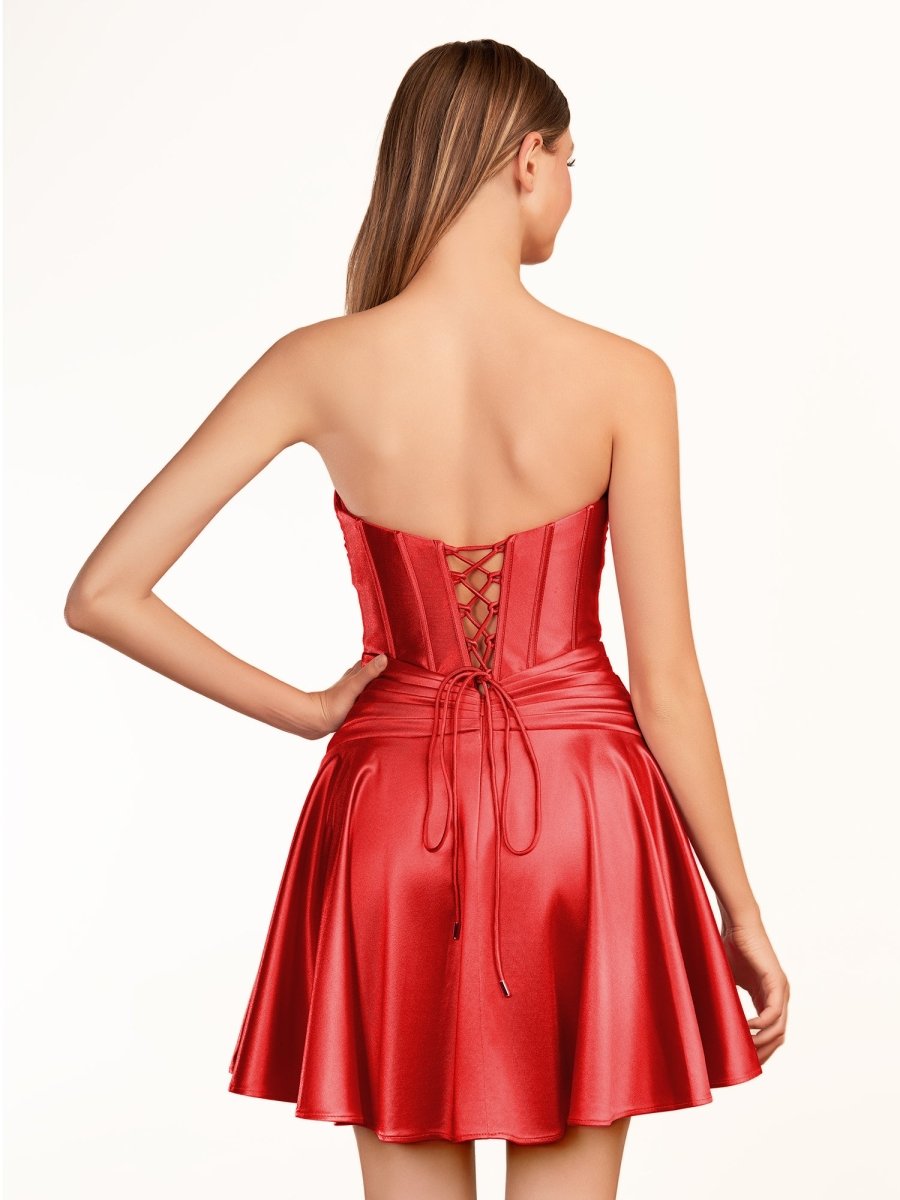 A-line Strapless Fuchsia Pleated Homecoming Dress with Keyhole