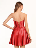 A-line Strapless Fuchsia Pleated Homecoming Dress with Keyhole