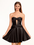 A-line Strapless Fuchsia Pleated Homecoming Dress with Keyhole