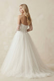 Tulle A-Line Strapless Wedding Dress With Sleeves in Ivory