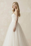 Tulle A-Line Strapless Wedding Dress With Sleeves in Ivory