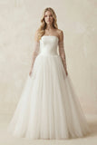 Tulle A-Line Strapless Wedding Dress With Sleeves in Ivory