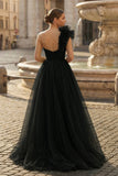 A-Line One Shoulder Long Tulle Prom Dress with Ruffles