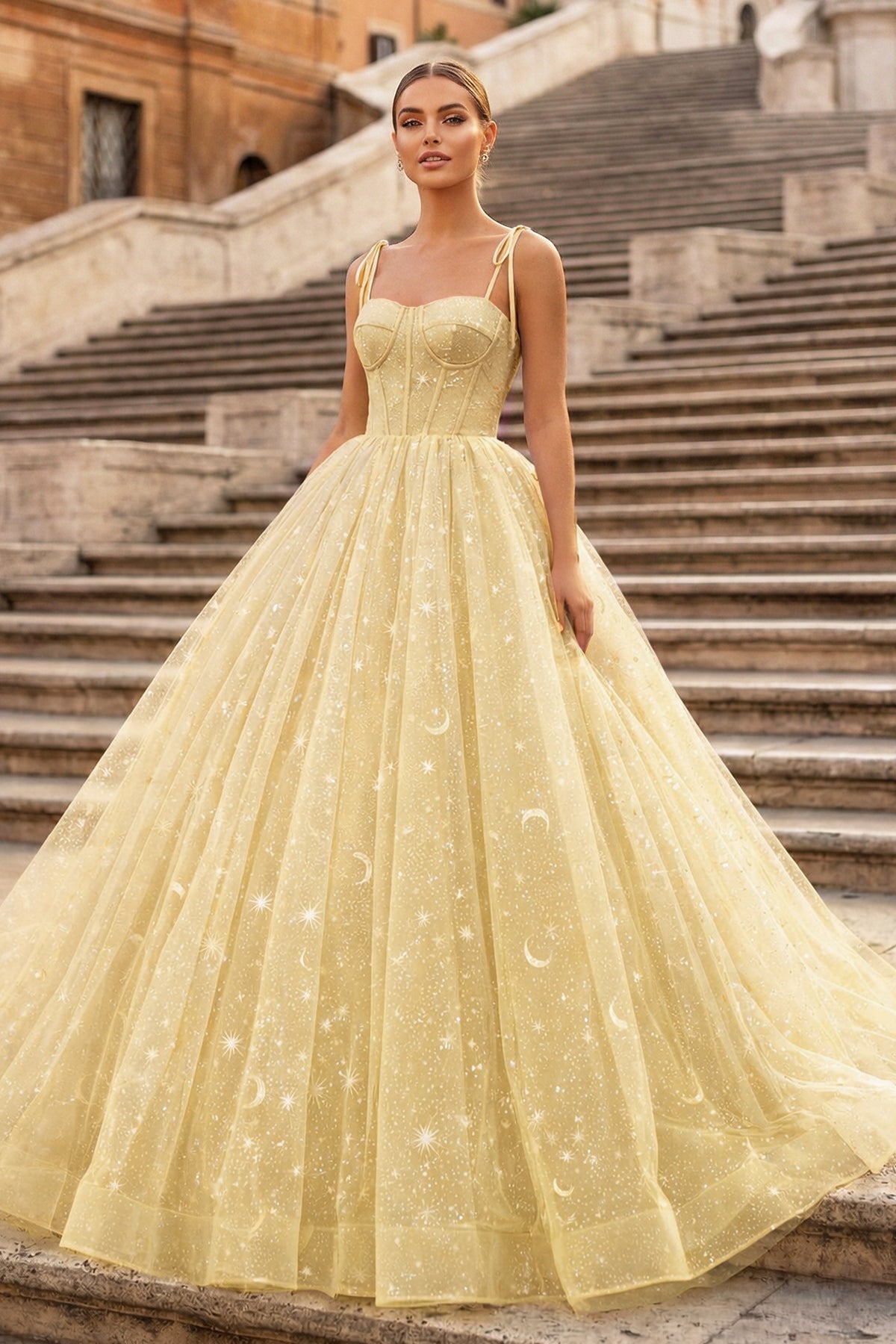 Lavender Tulle Straps Floor Length Evening Dress. Lavender A-Line Prom Dress