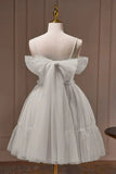 Spaghetti Straps Tulle Lace Appliques Short Prom Dresses With Bow