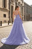 A Line One Shoulder Tiered Long Prom Dress