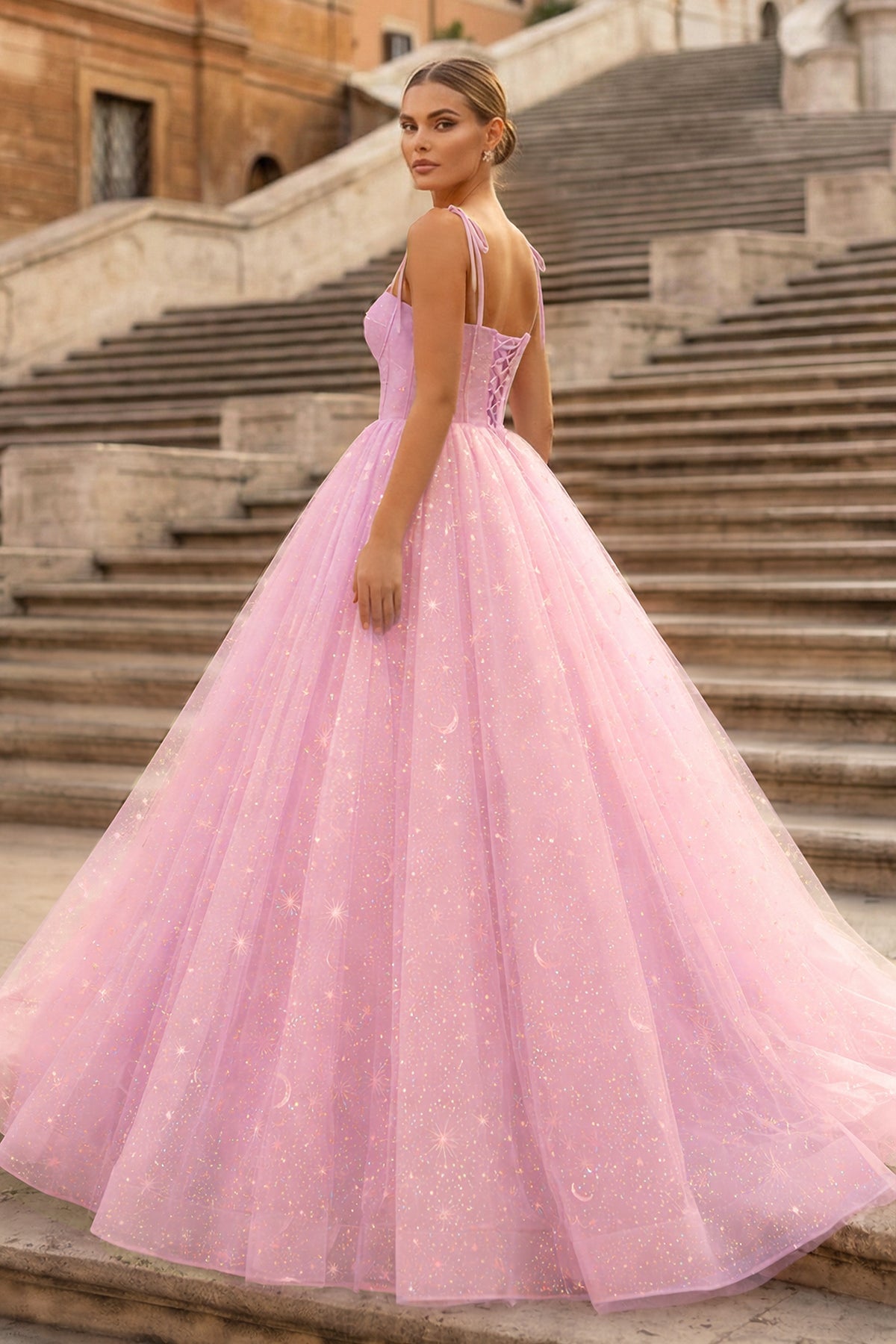 Lavender Tulle Straps Floor Length Evening Dress. Lavender A-Line Prom Dress