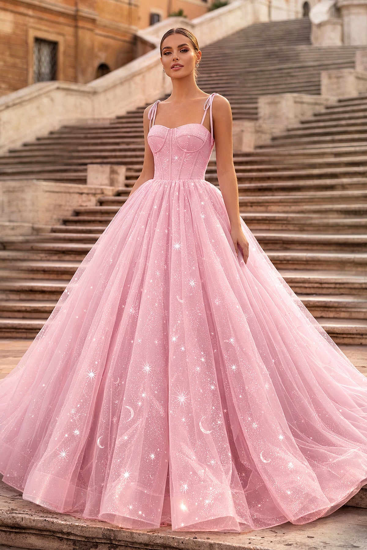 Lavender Tulle Straps Floor Length Evening Dress. Lavender A-Line Prom Dress