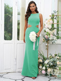 Sheath/Column Stretch Crepe Scoop Sleeveless Floor-Length Bridesmaid Dresses Evening Dress