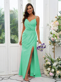 A-Line/Princess Stretch Crepe Ruched V-neck Sleeveless Floor-Length Bridesmaid Dresses Evening Dress