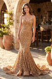 Red Mermaid Sweetheart Neck Sequins Long Prom Dresses
