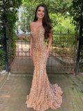 Red Mermaid Sweetheart Neck Sequins Long Prom Dresses