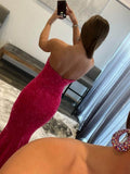 Red Mermaid Sweetheart Neck Sequins Long Prom Dresses