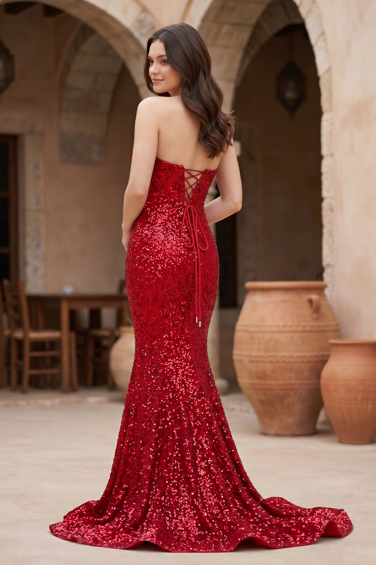 Red Mermaid Sweetheart Neck Sequins Long Prom Dresses