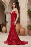 Red Mermaid Sweetheart Neck Sequins Long Prom Dresses
