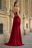 Charming Mermaid Straps Slit Long Prom Dress with Beading