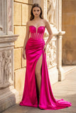 Charming Mermaid Straps Slit Long Prom Dress with Beading