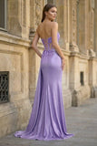 Charming Mermaid Straps Slit Long Prom Dress with Beading