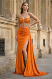 Charming Mermaid Straps Slit Long Prom Dress with Beading