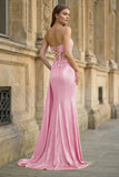 Charming Mermaid Straps Slit Long Prom Dress with Beading