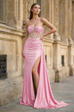 Charming Mermaid Straps Slit Long Prom Dress with Beading