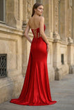 Charming Mermaid Straps Slit Long Prom Dress with Beading