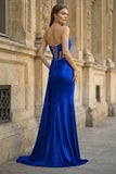 Charming Mermaid Straps Slit Long Prom Dress with Beading