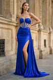 Charming Mermaid Straps Slit Long Prom Dress with Beading