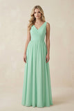 V-Neck A-Line Bridesmaid Dress with Back Bow in Pale Pistachio