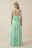 V-Neck A-Line Bridesmaid Dress with Back Bow in Pale Pistachio