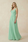 V-Neck A-Line Bridesmaid Dress with Back Bow in Pale Pistachio
