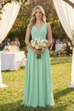 V-Neck A-Line Bridesmaid Dress with Back Bow in Pale Pistachio