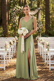 V-Neck A-Line Chiffon Bridesmaid Dress in Moss Green