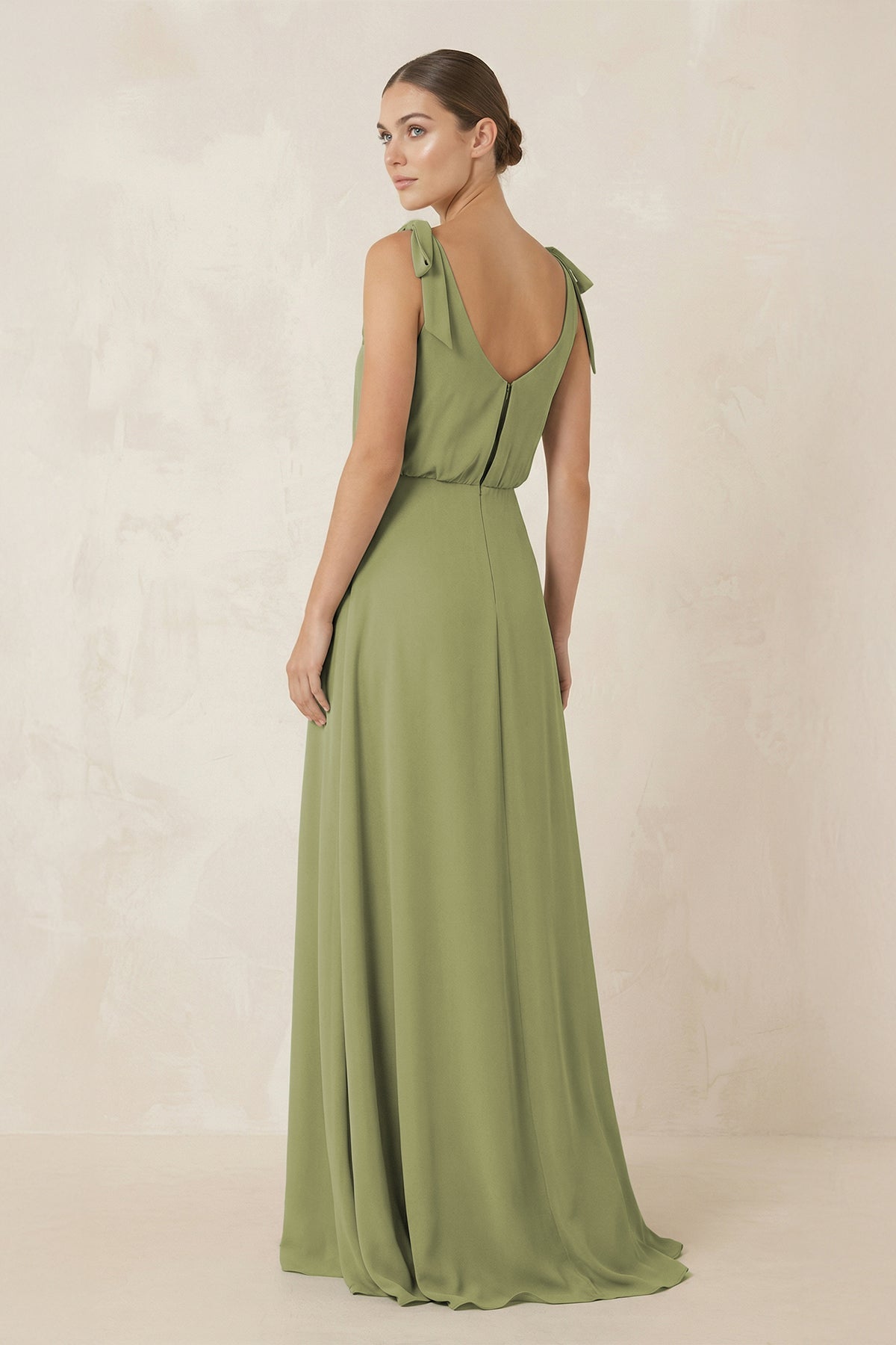 V-Neck A-Line Chiffon Bridesmaid Dress in Moss Green