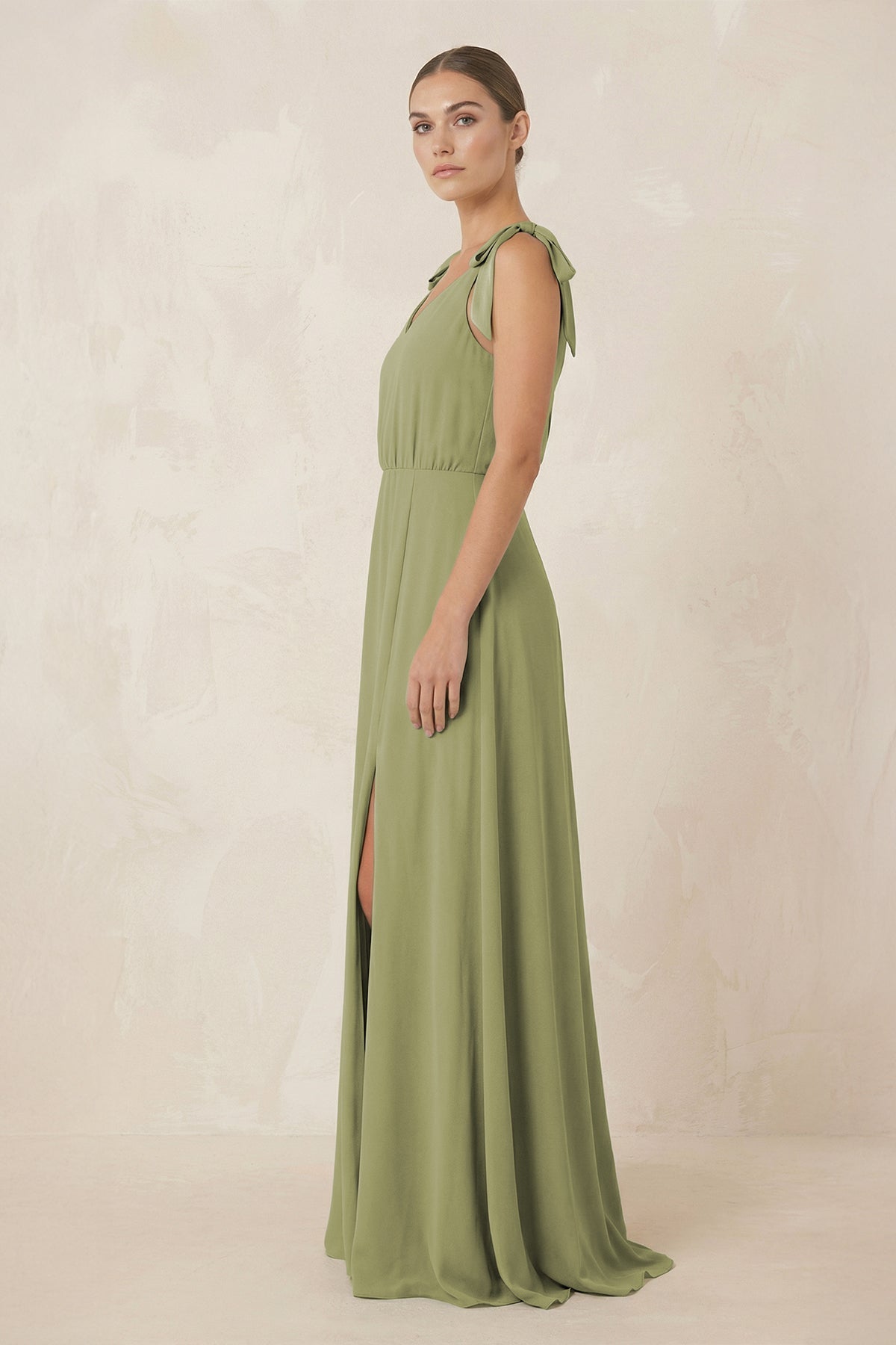 V-Neck A-Line Chiffon Bridesmaid Dress in Moss Green