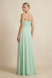 V-Neck A-Line Chiffon Pleated Bridesmaid Dress in Pale Pistachio