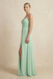 V-Neck A-Line Chiffon Pleated Bridesmaid Dress in Pale Pistachio