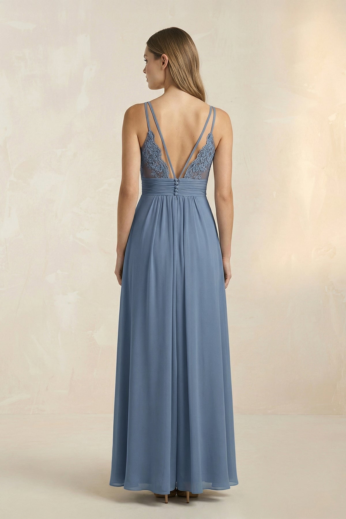 V-Neck A-Line Pleated Chiffon Bridesmaid Dress in Neptune