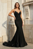 Mermaid V Neck Glitter Satin Prom Dress