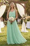 V-Neck Blouson A-Line Chiffon Bridesmaid Dress in Pale Pistachio