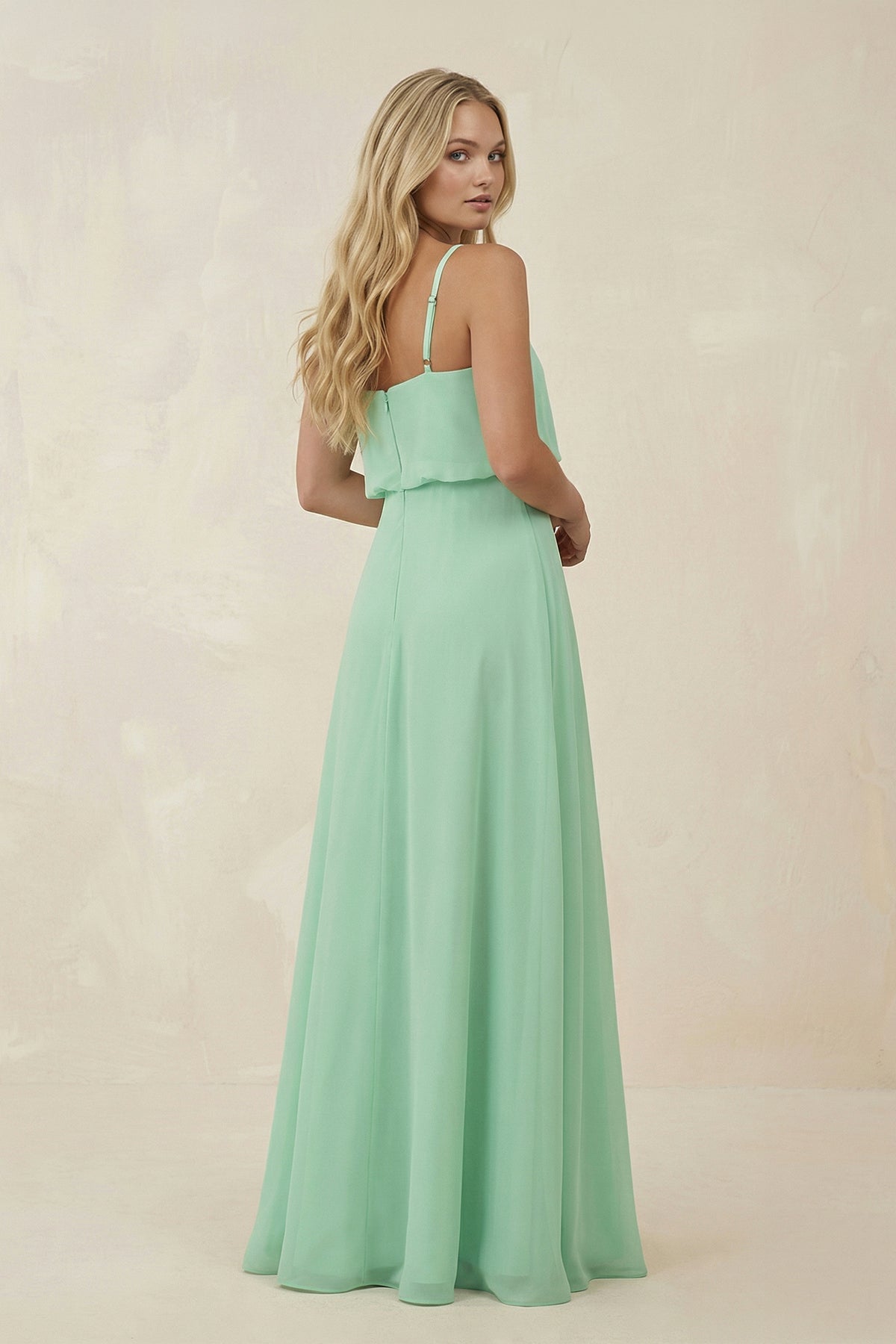 V-Neck Blouson A-Line Chiffon Bridesmaid Dress in Pale Pistachio