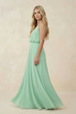 V-Neck Blouson A-Line Chiffon Bridesmaid Dress in Pale Pistachio