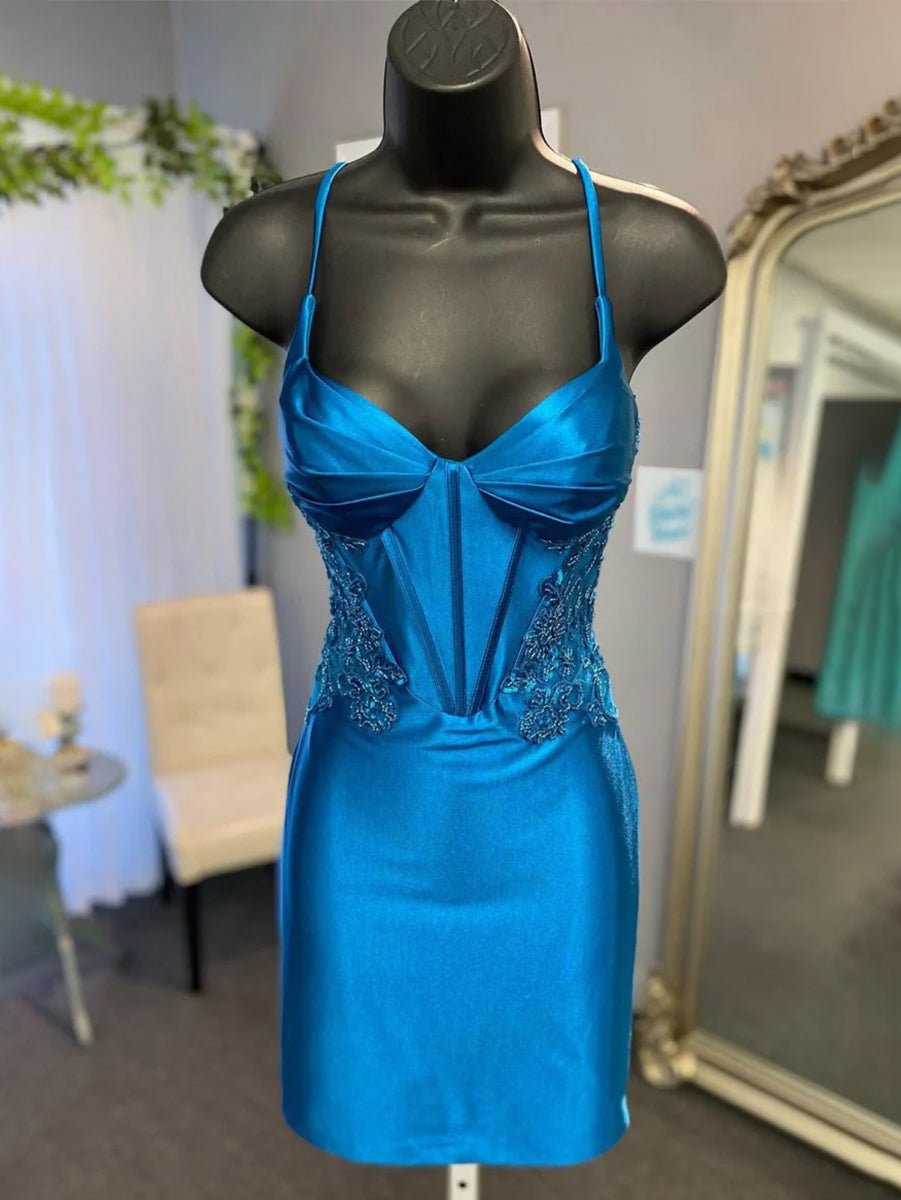 Sheath Satin Homecoming Dress with Appliques
