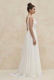 V-Neck Chiffon A-Line Appliqued Wedding Dress in White