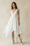 V-Neck Chiffon High-Low Chiffon Wedding Dress in White